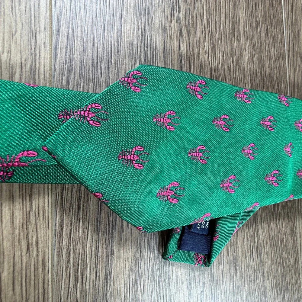 Polo Ralph Lauren Men's 100% Silk Necktie Green Pink Lobsters Made in Italy NEW